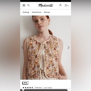 NWT Madewell Reversible Tie-Front Quilted Vest Top